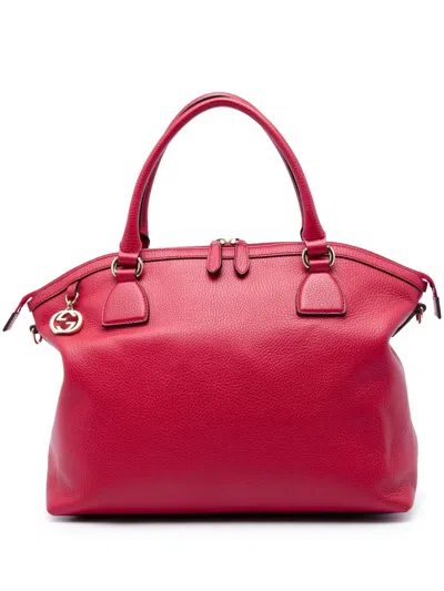 Pre-owned Gucci 2016-2026 Large Dollar Calfskin Gg Charm Dome Satchel In Red