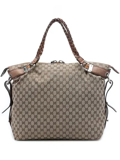 Pre-owned Gucci 2016-2026 Large Gg Canvas Bamboo Bar Tote Bag In Neutrals