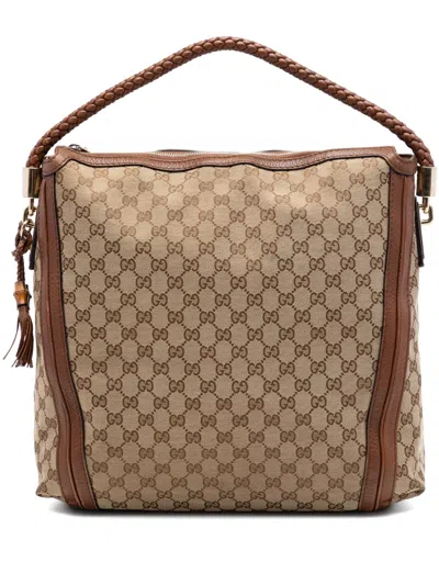 Pre-owned Gucci 2016-2026 Large Gg Canvas Bella Tote Bag In Neutral
