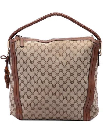 Pre-owned Gucci 2016-2026 Large Gg Canvas Bella Tote Bag In Neutrals