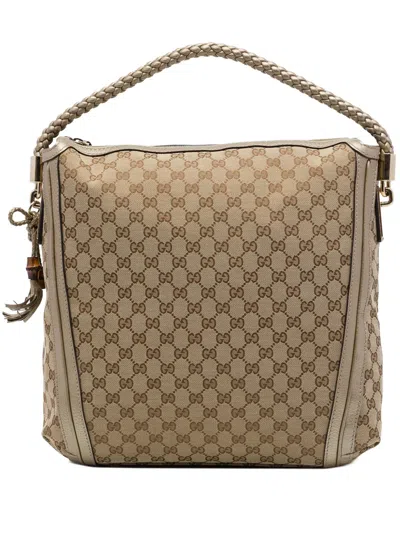 Pre-owned Gucci 2016-2026 Large Gg Canvas Bella Tote Bag In Neutrals