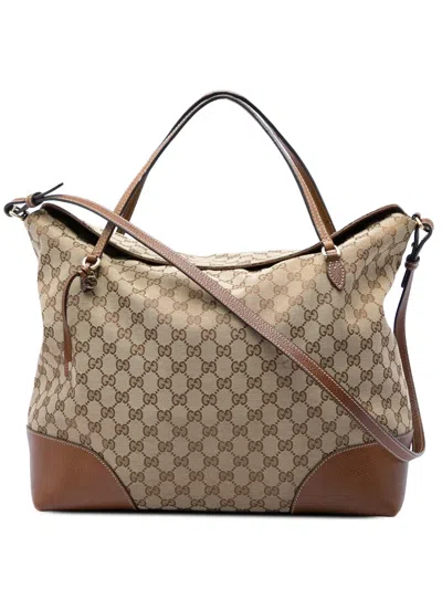 Pre-owned Gucci 2016-2026 Large Gg Canvas Bree Fold Over Tote Satchel In Neutrals