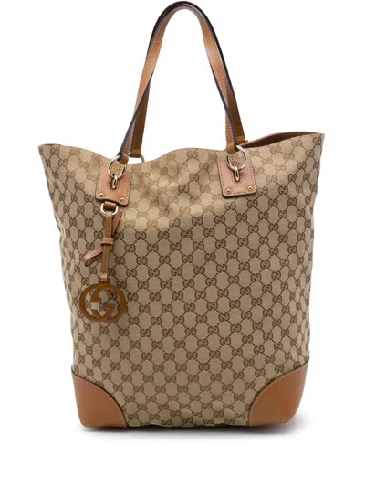 Pre-owned Gucci 2016-2026 Large Gg Canvas Gg Charm Tote Bag In Neutrals
