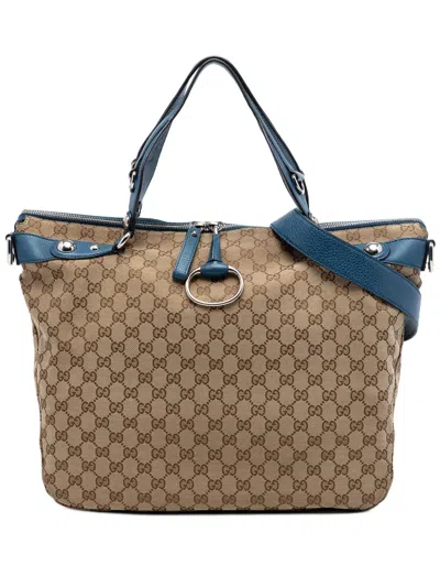 Pre-owned Gucci 2016-2026 Large Gg Canvas Icon Bit Satchel In Blue