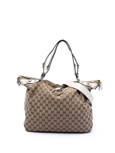 Pre-owned Gucci 2016-2026 Large Gg Canvas Icon Bit Satchel In White