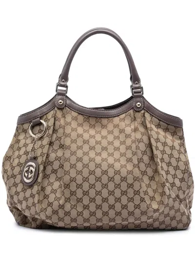 Pre-owned Gucci 2016-2026 Large Gg Canvas Sukey Tote Bag In Neutral