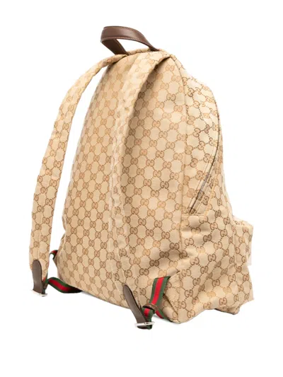 Pre-owned Gucci 2016-2026 Large Gg Canvas Web Tag Backpack In Neutrals