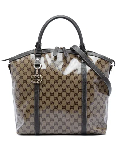 Pre-owned Gucci 2016-2026 Large Gg Crystal Charm Dome Satchel In Neutrals