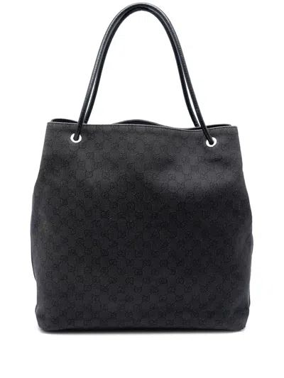 Pre-owned Gucci 2016-2026 Large Gg Denim Gifford Tote Bag In Gray
