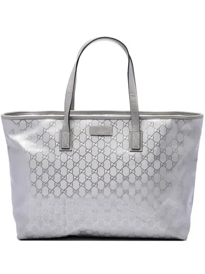 Pre-owned Gucci 2016-2026 Large Gg Imprime Tote Bag In Silver