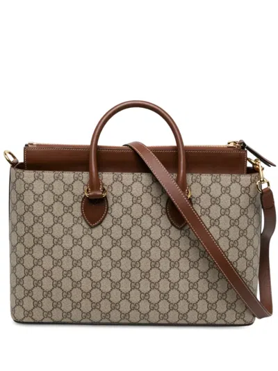 Pre-owned Gucci 2016-2026 Large Gg Supreme Linea Satchel Bag In Brown