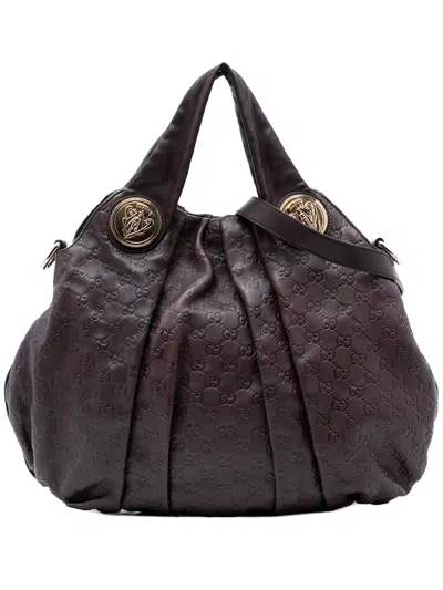 Pre-owned Gucci 2016-2026 Large Ssima Hysteria Satchel In Brown