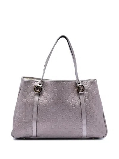 Pre-owned Gucci 2016-2026 Large Metallic Ssima Twins Tote Bag In Purple