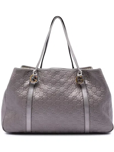 Pre-owned Gucci 2016-2026 Large Metallic Ssima Twins Tote Bag In Purple