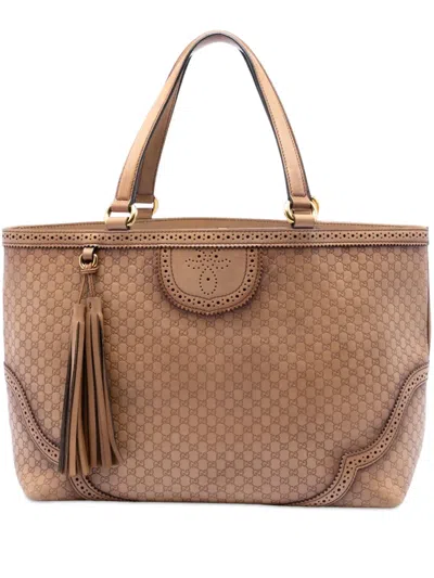Pre-owned Gucci 2016-2026 Large Microssima Brogue Duilio Tote Bag In Brown