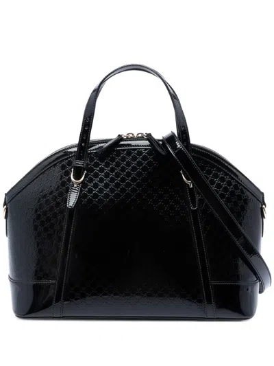 Pre-owned Gucci 2016-2026 Large Microssima Patent Nice Dome Satchel In Black