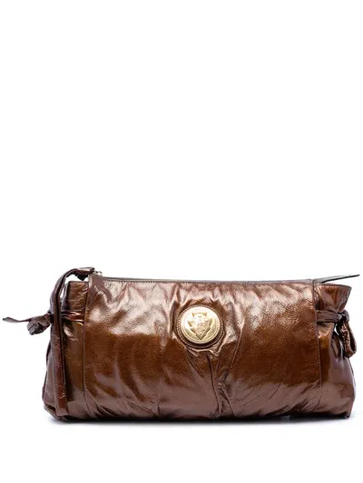 Pre-owned Gucci 2016-2026 Large Patent Hysteria Clutch Bag In Brown
