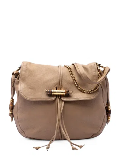 Pre-owned Gucci 2016-2026 Large Pebbled Calfskin Jungle Satchel In Neutrals