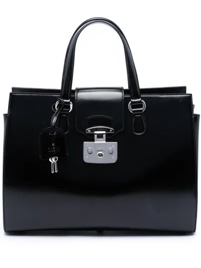 Pre-owned Gucci 2016-2026 Large Smooth Calfskin Lady Lock Handbag In Black
