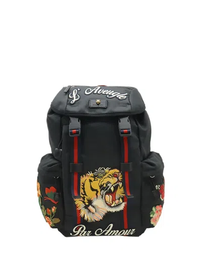 Pre-owned Gucci 2016-2026 L'aveugle Par Amour Techno Canvas Backpack In Black