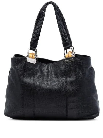 Pre-owned Gucci 2016-2026 Leather Bamboo Libeccio Tote Bag In Black