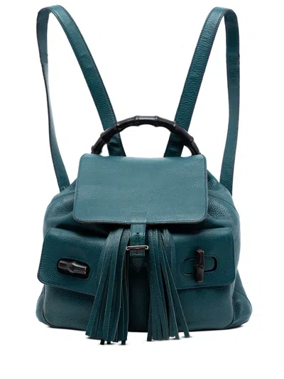 Pre-owned Gucci 2016-2026 Leather Bamboo Tassel Backpack In Green