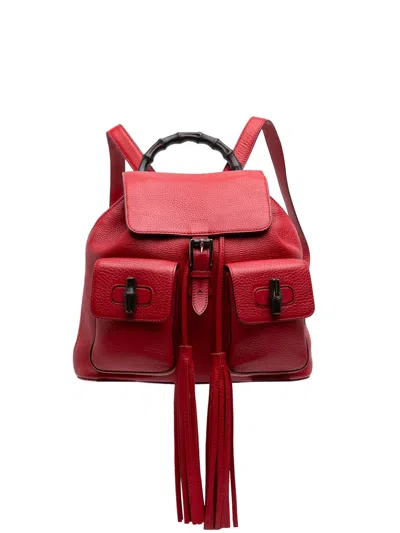 Pre-owned Gucci 2016-2026 Leather Bamboo Tassel Backpack In Red