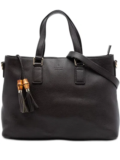 Pre-owned Gucci 2016-2026 Leather Bamboo Tassel Satchel In Brown
