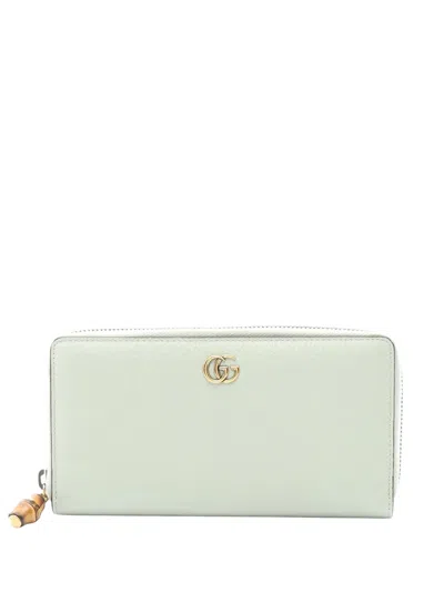 Pre-owned Gucci 2016-2026 Leather Bamboo Wallet Long Wallets In Green