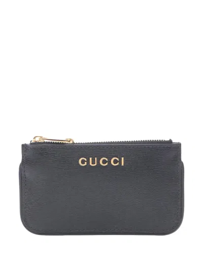 Pre-owned Gucci 2016-2026 Leather Coin Pouch In Black