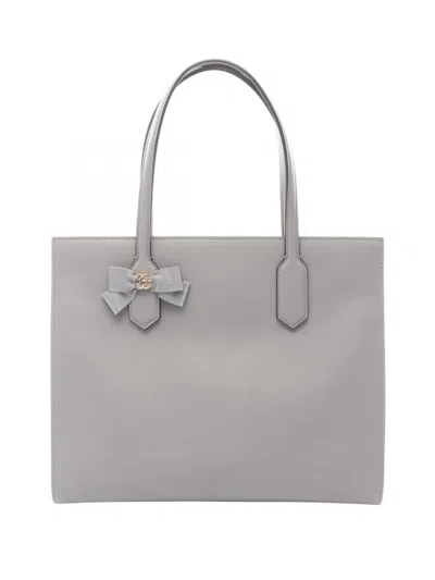 Pre-owned Gucci 2016-2026 Leather Gg Ribbon Satchel In Gray