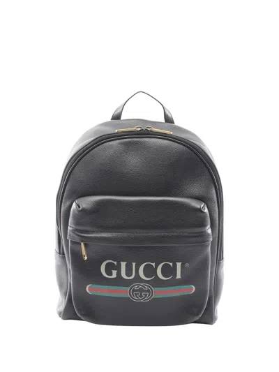 Pre-owned Gucci 2016-2026 Leather Logo Backpack In Black