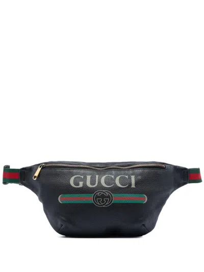 Pre-owned Gucci 2016-2026 Leather Logo Web Belt Bag In Black
