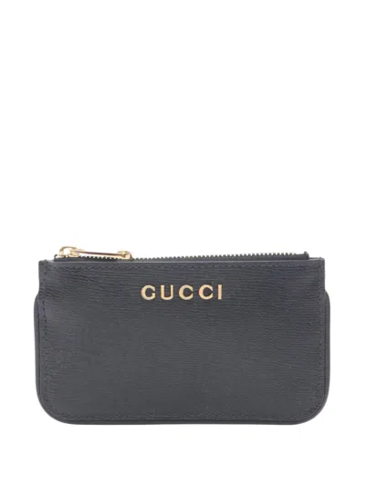 Pre-owned Gucci 2016-2026 Leather Script Coin Pouch In Black