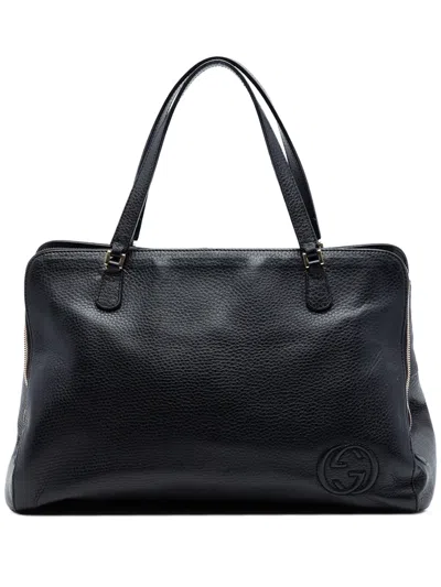 Pre-owned Gucci 2016-2026 Leather Soho Convertible Tote Satchel In Black