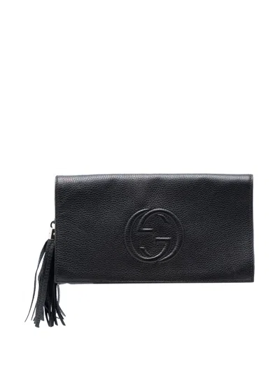 Pre-owned Gucci 2016-2026 Leather Soho Disco Clutch Bag In Black