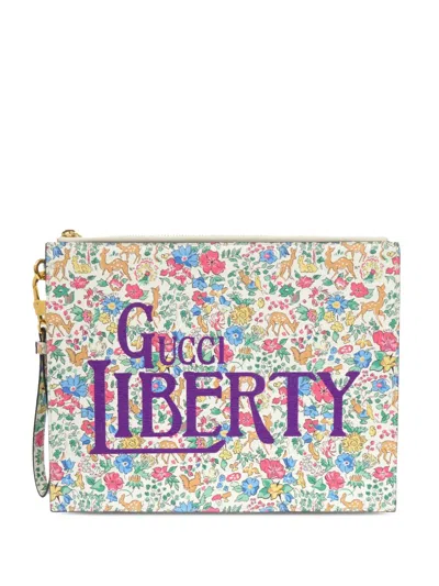 Pre-owned Gucci 2016-2026 Liberty Leather Flora Clutch Bag In White