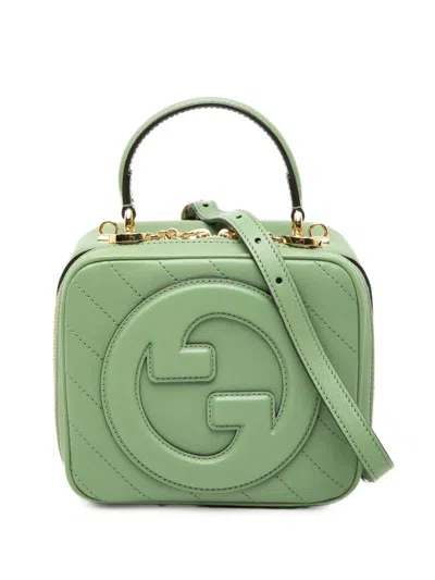 Pre-owned Gucci 2016-2026 Matelasse Calfskin Blondie Top Handle Satchel In Green