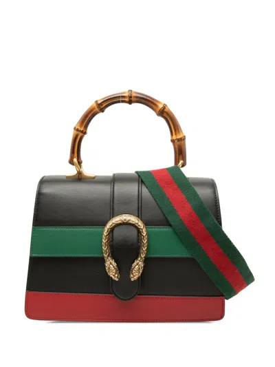 Pre-owned Gucci 2016-2026 Medium Bamboo Dionysus Web Leather Satchel In 黑色