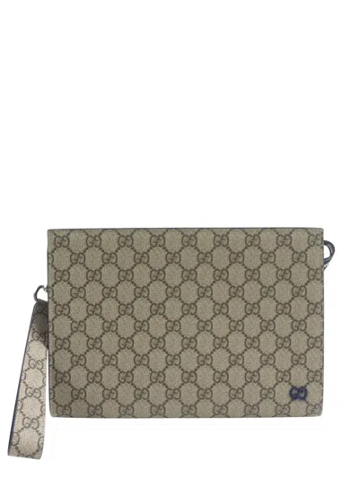 Pre-owned Gucci 2016-2026 Medium Bicolor Gg Supreme Pouch In Blue