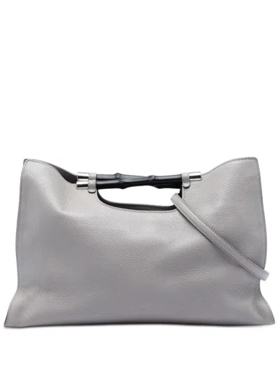 Pre-owned Gucci 2016-2026 Medium Calfskin Bamboo Daily Shopper Satchel In Gray