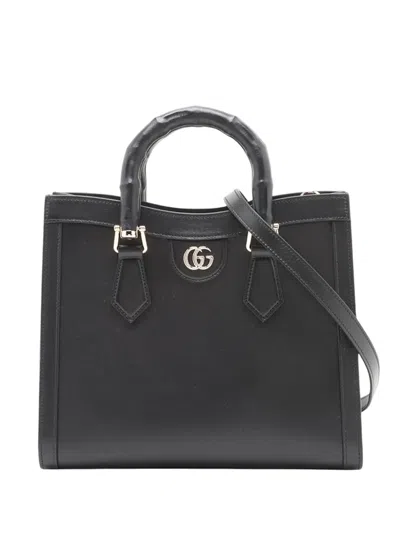 Pre-owned Gucci 2016-2026 Medium Calfskin Bamboo Diana Satchel In Black
