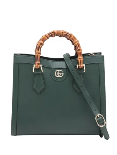 Pre-owned Gucci 2016-2026 Medium Calfskin Bamboo Diana Satchel In Green