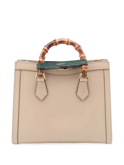 Pre-owned Gucci 2016-2026 Medium Calfskin Bamboo Diana Satchel In Neutrals