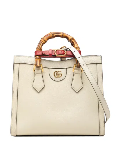 Pre-owned Gucci 2016-2026 Medium Calfskin Bamboo Diana Satchel In White