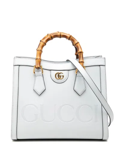 Pre-owned Gucci 2016-2026 Medium Calfskin Bamboo Diana Satchel In White