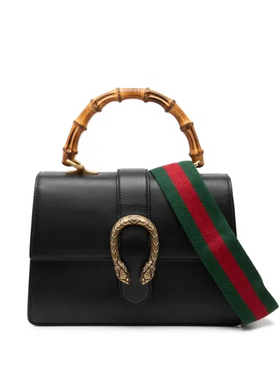 Pre-owned Gucci 2016-2026 Medium Calfskin Bamboo Dionysus Web Satchel In Black