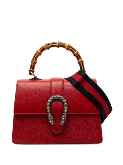Pre-owned Gucci 2016-2026 Medium Calfskin Bamboo Dionysus Web Satchel In Red