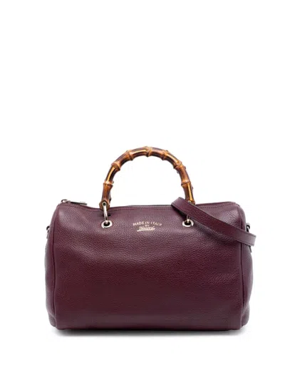 Pre-owned Gucci 2016-2026 Medium Calfskin Bamboo Shopper Boston Bag Satchel In Red