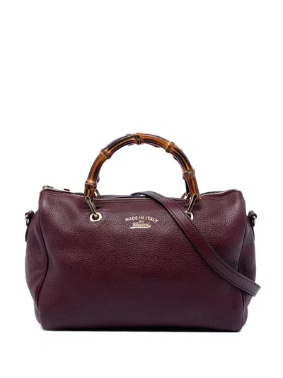 Pre-owned Gucci 2016-2026 Medium Calfskin Bamboo Shopper Boston Bag Satchel In Red